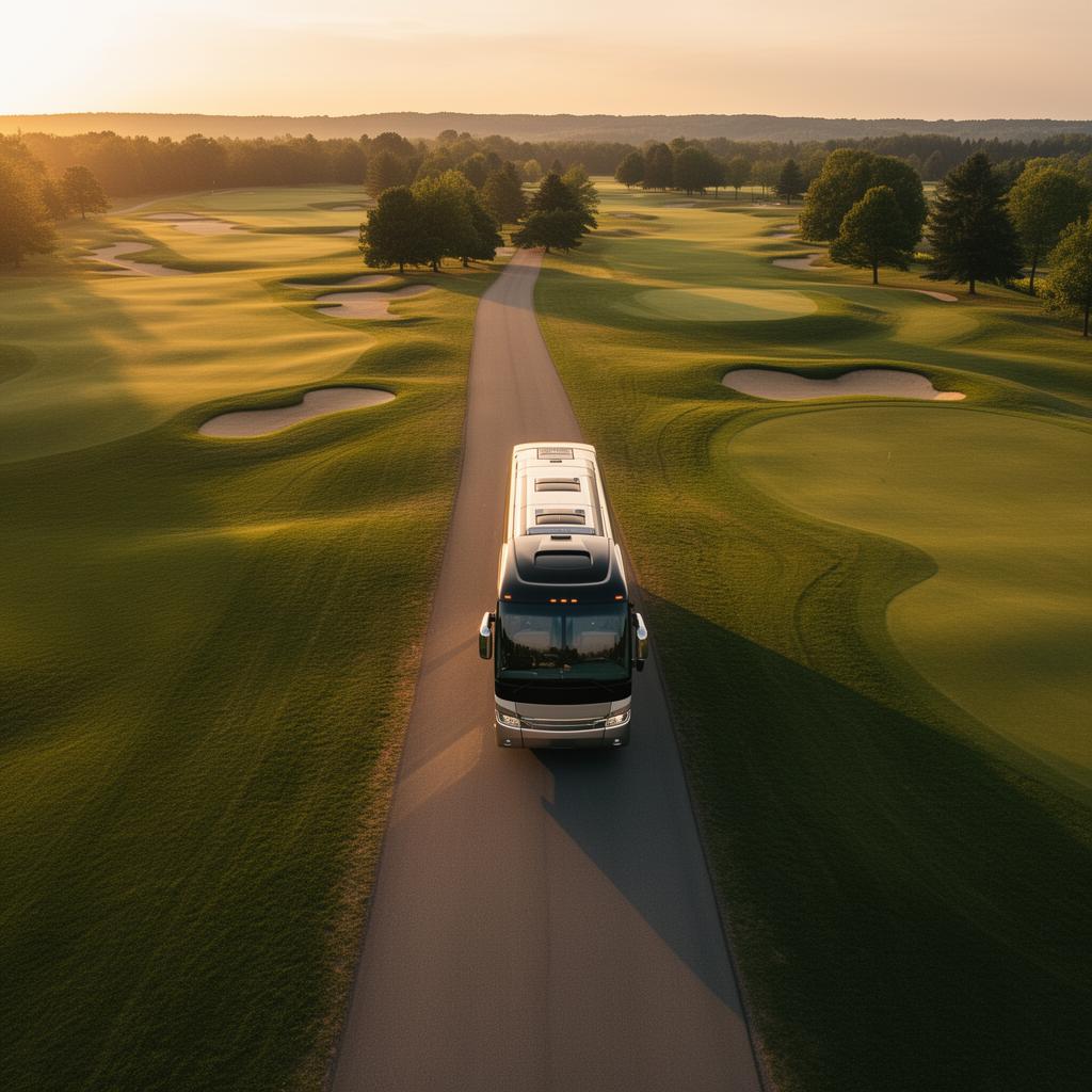 Coach driving through golf course